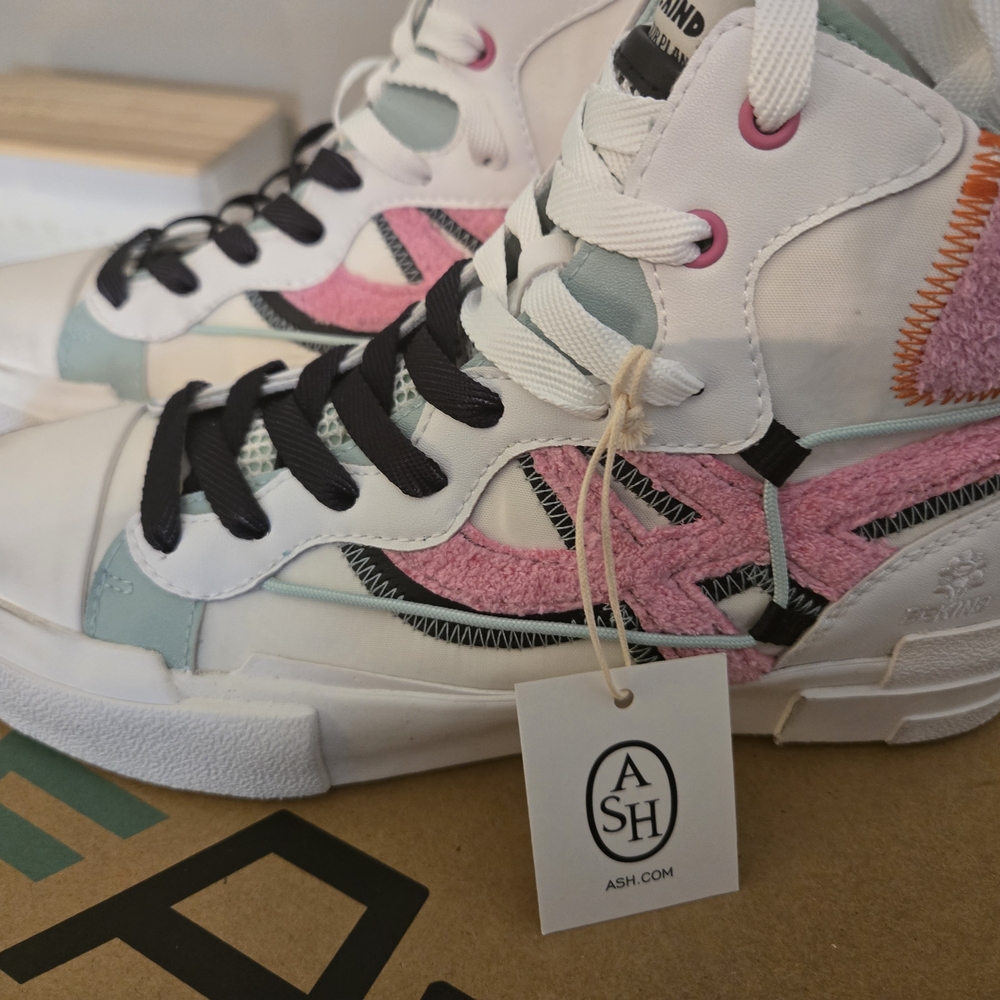 ASH High-Top Sneakers in White, Pink & Mint